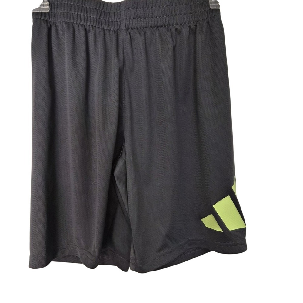 Adidas Boys Gray Lime Green Logo Athletic Mesh Shorts Size M 10/12 AG10182